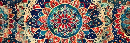 Vibrant mandala art with vintage patterns, evoking ancient Indian Vedic symbolism. Versatile for design, décor, and spiritual projects. photo