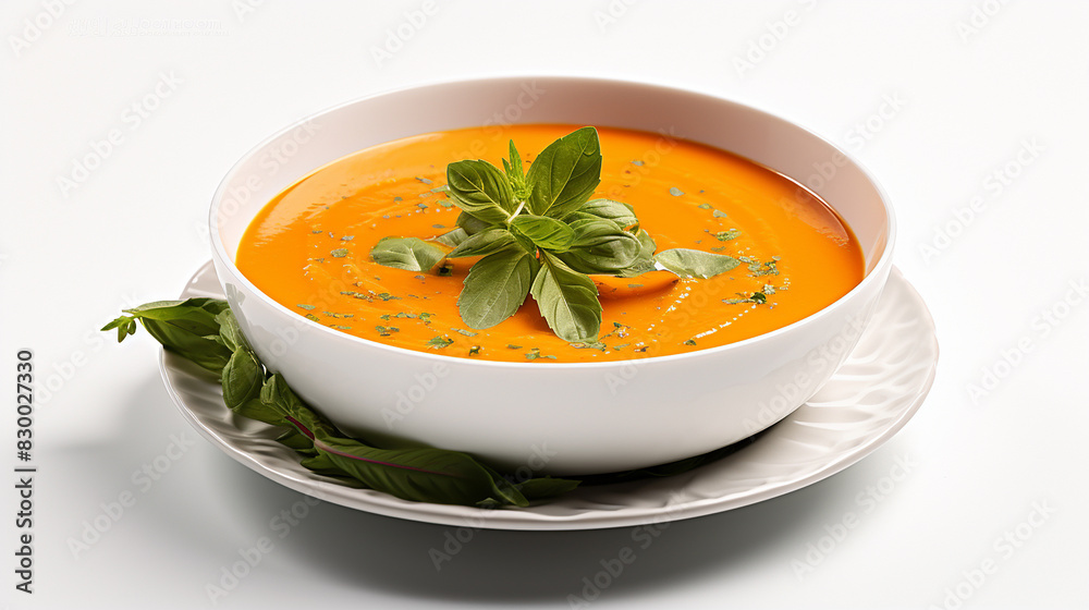 Bowl of carrot soup with green leaves Bowl of carrot soup with green leaves