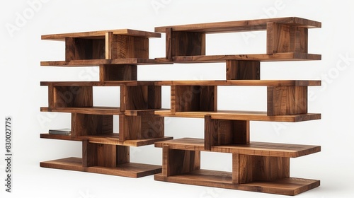 Contemporary bookcase with open shelving  isolated on a white studio background