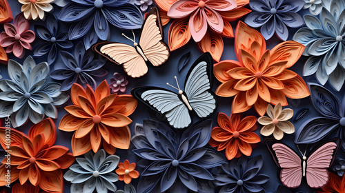 digital paper-cut butterflies and flowers poster background