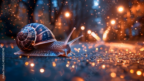 Sparkling Stardust Trail A Snails Enchanting Journey at Dusk