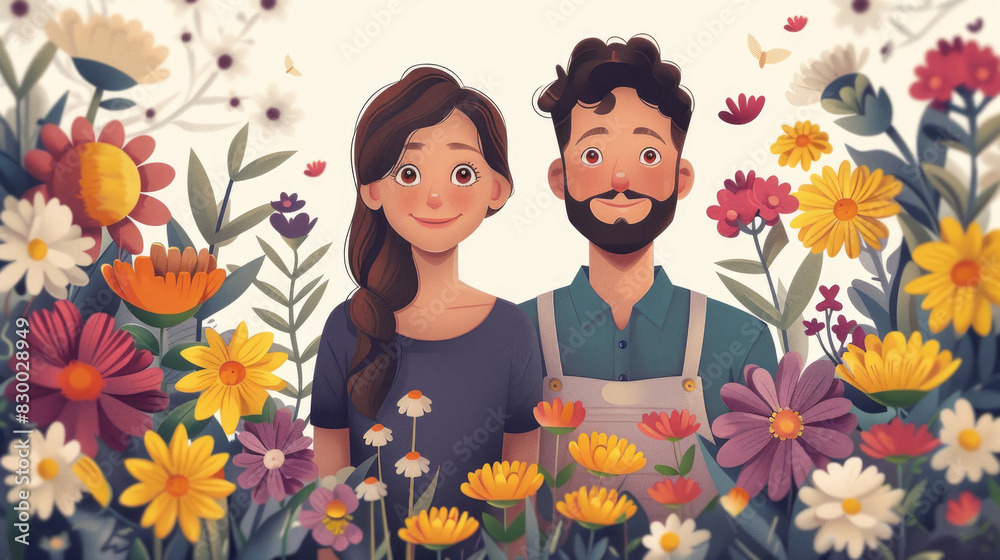 Guy and a girl student a team work together with lot of joy on face. The couple works in a flower shop, the card is a certificate for flowers. generative ai Guy and a girl student a team work together with lot of joy on face. The couple works in a flower shop, the card is a certificate for flowers. generative ai
