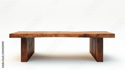 Contemporary dining bench with a wooden seat, isolated on a white studio background