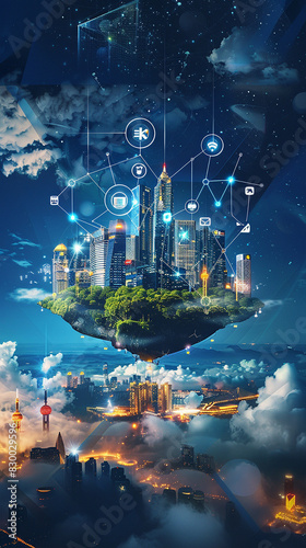 Smart city illustration  tall composition on vertical aspect ratio