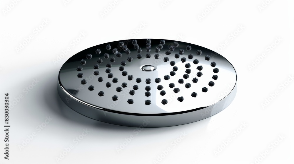 Contemporary rain shower head with a polished finish, isolated on a white studio background Contemporary rain shower head with a polished finish, isolated on a white studio background