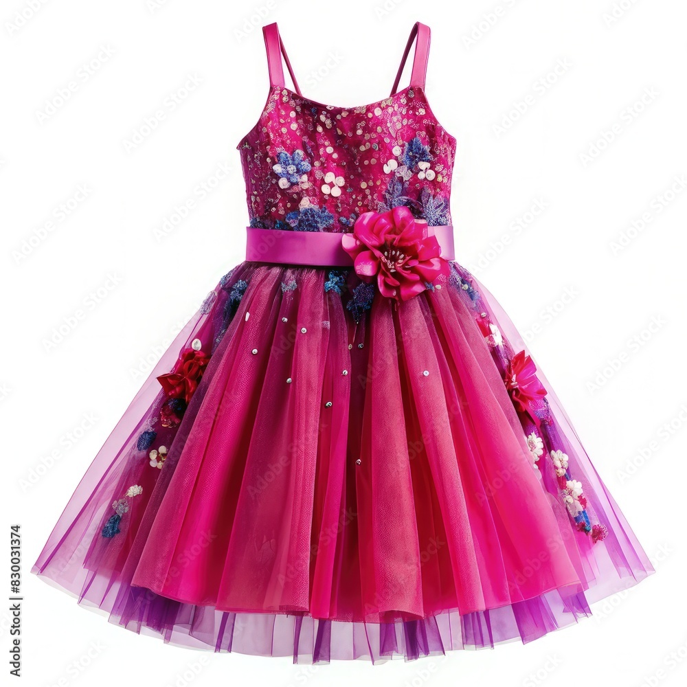 Little Girl in Pink Dress With Flowers. Generative AI Little Girl in Pink Dress With Flowers. Generative AI