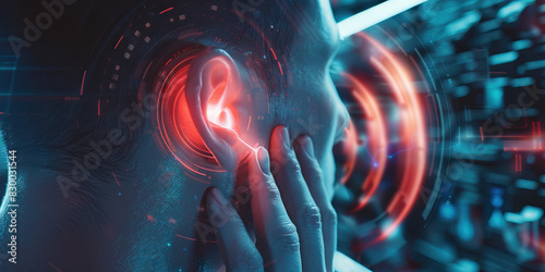 Earache Agony the sharp shooting pain of ear discomfort. A close-up of a person's red and swollen ear