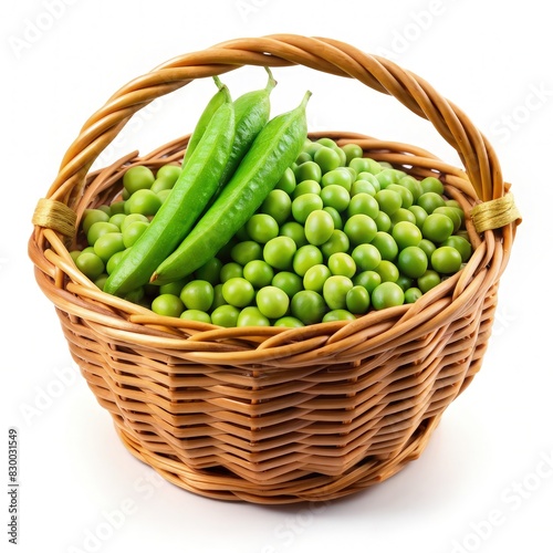 Wicker Basket Filled With Peas. Generative AI