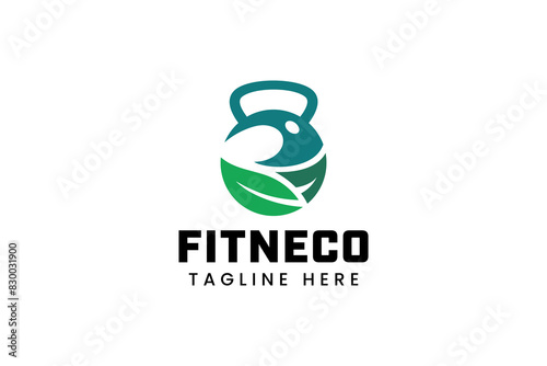 kettle bell with leaf foliage logo design for fitness workout gym yoga healthy sport