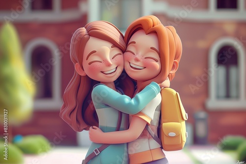 college student hug each other friends by generative ai