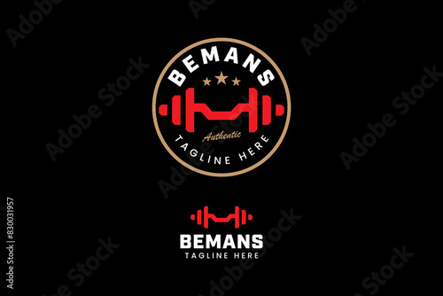 letter m with barbell logo design for gym fitness power sport
