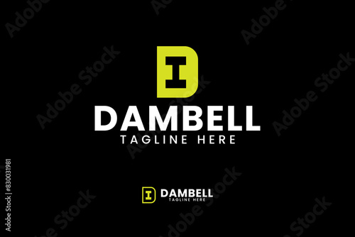letter d and i with barbell or dumbbell logo design for gym fitness sport