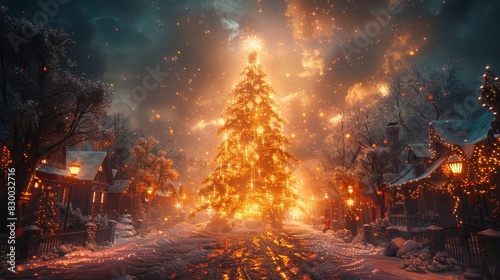 magic christmas tree photographic, cineastic, ultrarealistic, hyperrealistic