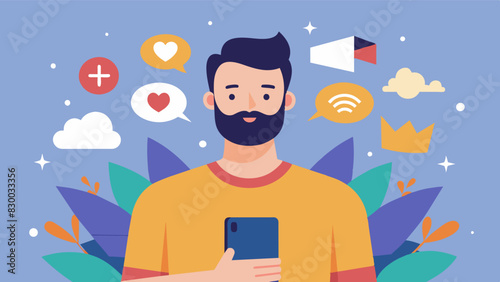 A male social media influencer using his platform to spread messages of selfacceptance and challenging societal beauty standards for men.. Vector illustration