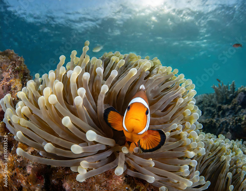 Clown anemonefish  Amphiprion bicolor  on a tropical coral reef
