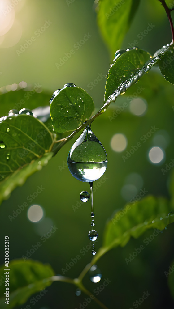 water drop on green leaf