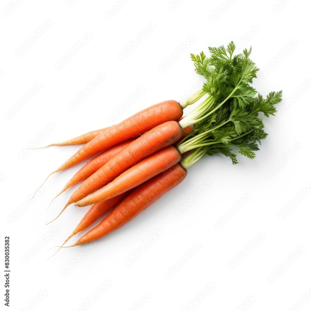 Carrots isolated on white background. AI generated image.