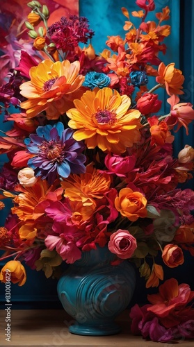 Vibrant and captivating abstract flower arrangement with a burst of colors and artistic flair.