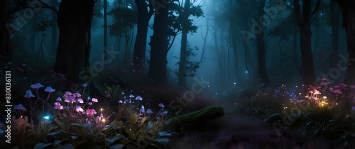 Enchanted Forest with Glowing Mushrooms at Night