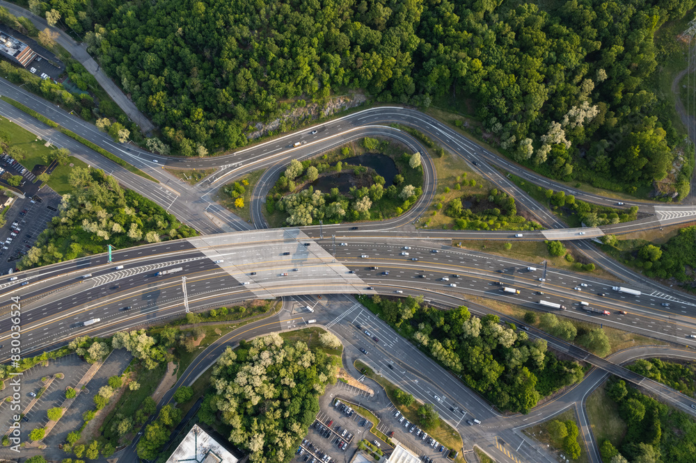 Overhead Large Highway Interchange with Green Trees Overhead Large Highway Interchange with Green Trees