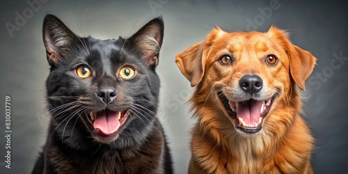Two Cats and a Dog Looking at the Camera. Generative AI