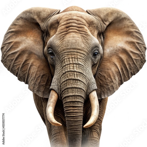 Close-Up Portrait of Elephant on White Background. Generative AI