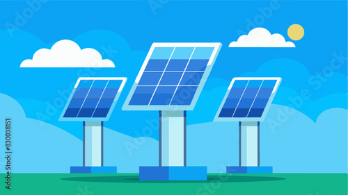 The pearly white panels of the solar charging station reflect the bright blue sky showcasing a harmonious relationship between technology and nature.. Vector illustration