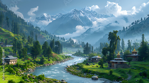 breathtaking image of Neelum Valley lush greenery pristine river flowing through rugged mountain of Azad Kashmir valley's scenic beauty tranquil atmosphere make popular destination nature lover advent photo