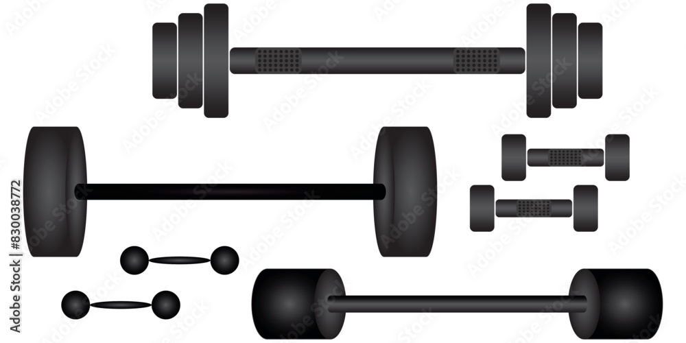 Dumbbell Icon. Set Of Different Dumbbell. Vector Illustration. Dumbbells For A Sports Hall. Isolated On Transparent Background. Dumbbell Icon. Set Of Different Dumbbell. Vector Illustration. Dumbbells For A Sports Hall. Isolated On Transparent Background.