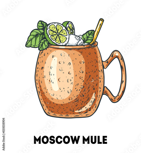 Moscow mule cocktail illustration. Hand drawn sketch. Vector illustration. Isolated object.