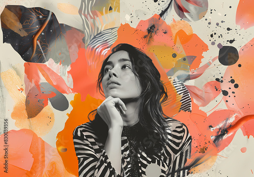 Corporate Artistic Portrait: Woman Thinking with Abstract Background