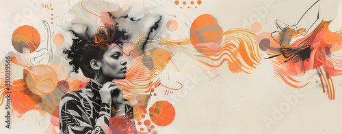 Digital Collage: Individual in Casual Outfit with Abstract Background