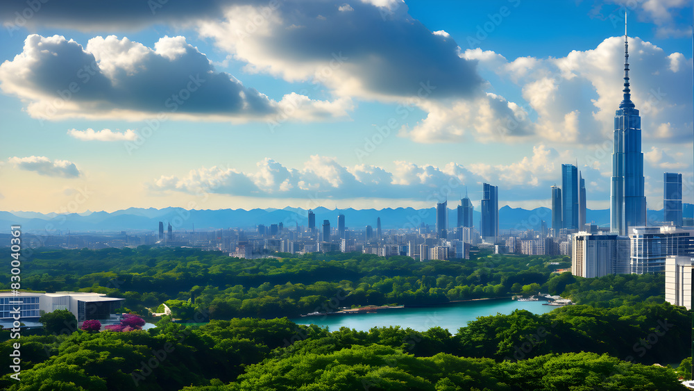 Fototapeta premium panorama of the city, sky line view, amazing sky line, ai generated