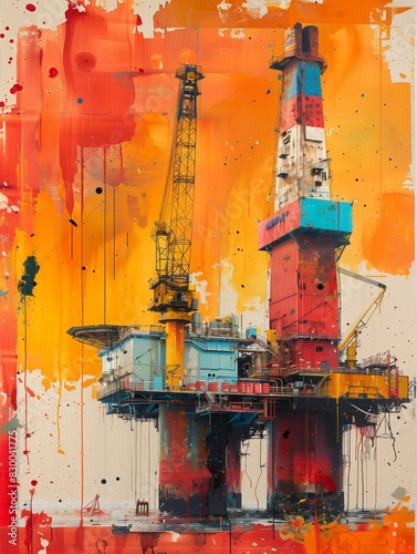 Oil rigs abstract painting