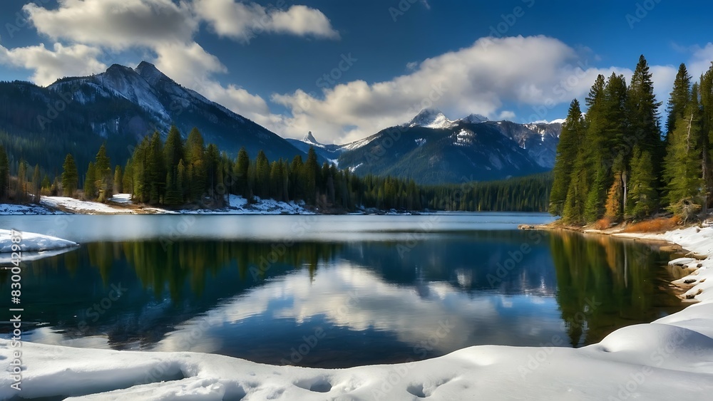 Serene Beauty of a Mountain Lake in Winter, wallpaper