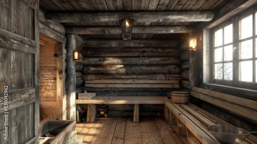 rustic sauna cabin, where can you relax. Geerative AI © Dvid