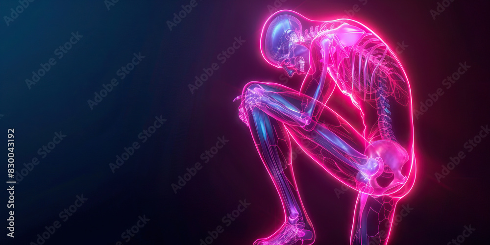 Hip Stiffness: The Limited Range of Motion and Discomfort of Hip Pain - Visualize a scene where the hip feels stiff and painful, making it difficult to move or bear weight Hip Stiffness: The Limited Range of Motion and Discomfort of Hip Pain - Visualize a scene where the hip feels stiff and painful, making it difficult to move or bear weight