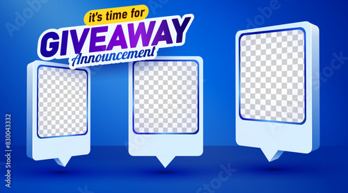 Giveaway winner announcement social media post template. Giveaway winner announcement with three winners.