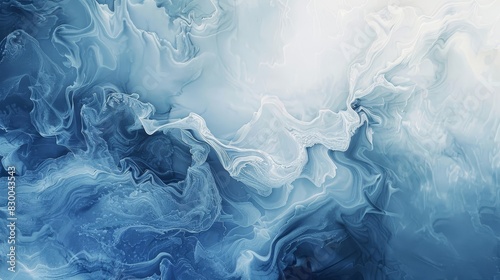 Abstract scene with icy blue marble-like textures soft white highlights and a cold glow backdrop