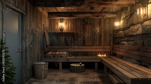 Wallpaper Mural rustic sauna cabin, where can you relax. Geerative AI Torontodigital.ca