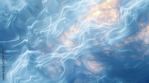 Abstract wintery background with liquid-like blue and white textures and a glowing overlay backdrop photo