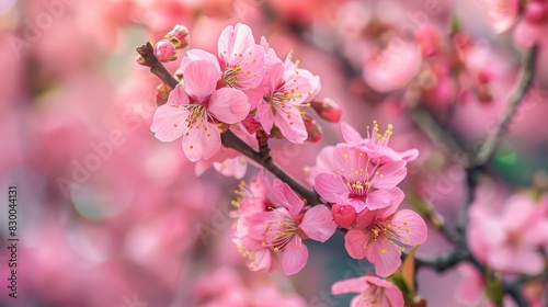 Cherry blossoms in full bloom, vibrant and delicate, natural beauty, serene and picturesque, springtime scene, lush and alive, bright and colorful, copy space.
