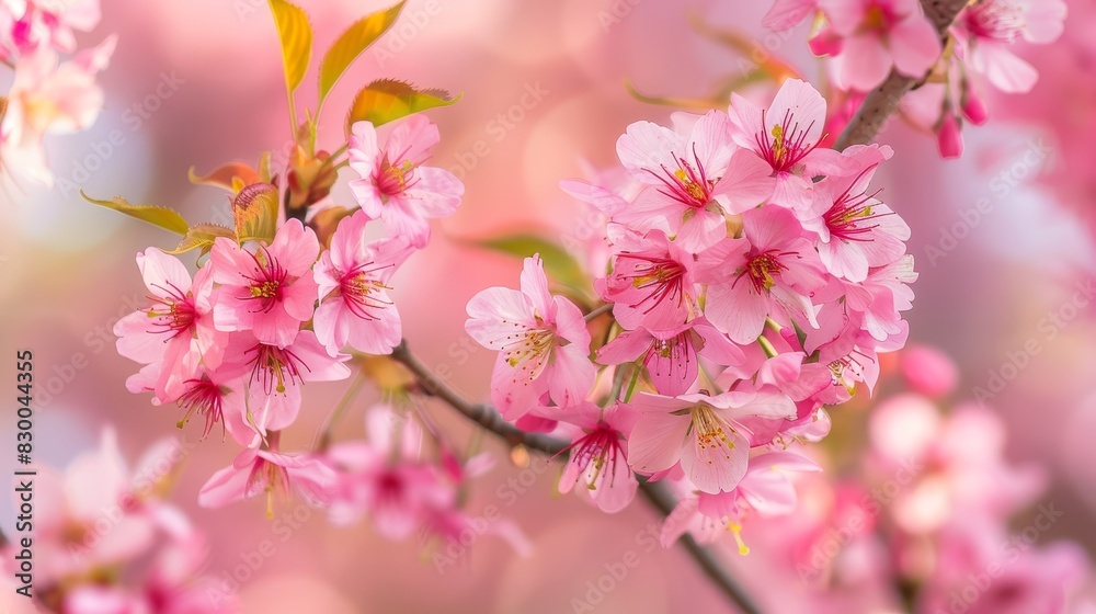 Cherry blossoms in full bloom, vibrant and delicate, natural beauty, serene and picturesque, springtime scene, lush and alive, bright and colorful, copy space.