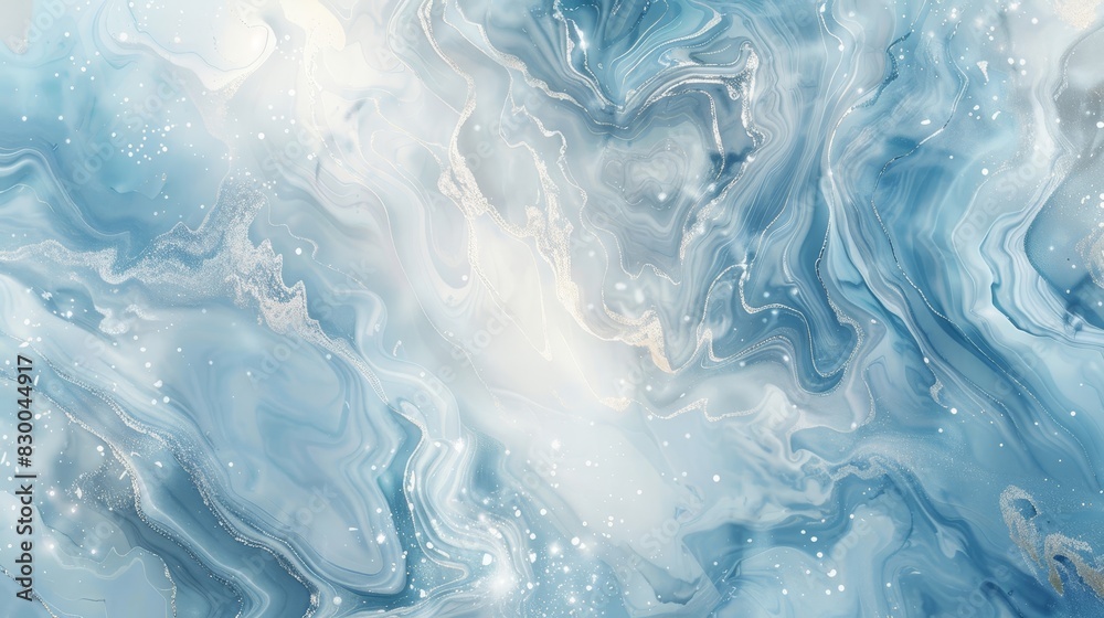 Marble-like blue and white textures with crystalline patterns and light sparkles in a wintery background backdrop Marble-like blue and white textures with crystalline patterns and light sparkles in a wintery background backdrop