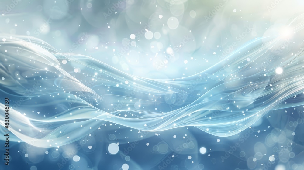 Icy abstract wallpaper with flowing blue and white lines glowing highlights and bokeh effect backdrop