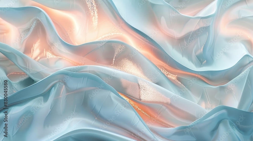 Fototapeta premium Winter-themed background with wave patterns in icy blue and rose gold light reflections and frosty texture backdrop