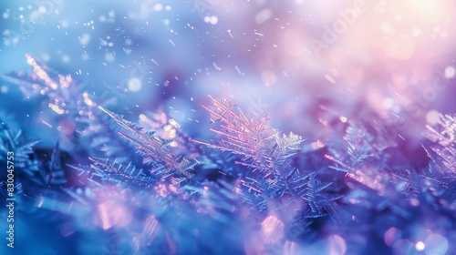 Wintery abstract background with flowing blue and violet lines frost patterns and light shimmer backdrop © javier