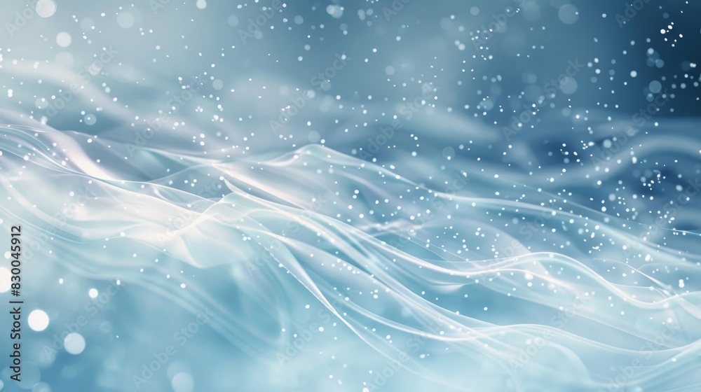 Blurred wave-like patterns with light particles and soft glow in a winter essence background backdrop Blurred wave-like patterns with light particles and soft glow in a winter essence background backdrop