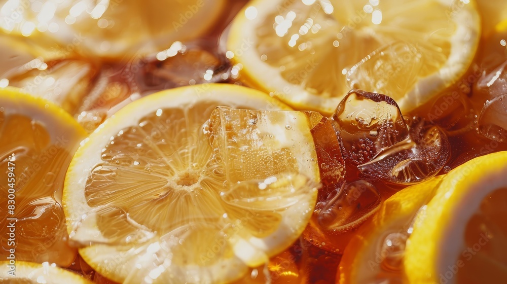 Iced tea with lemon slices, refreshing and cool, vibrant drink, natural ingredients, bright and inviting, delicious and thirst-quenching, sunny day, copy space. Iced tea with lemon slices, refreshing and cool, vibrant drink, natural ingredients, bright and inviting, delicious and thirst-quenching, sunny day, copy space.