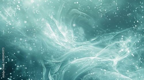Swirling teal and blue wisps with snowflake textures and light glow in a winter-themed background backdrop photo